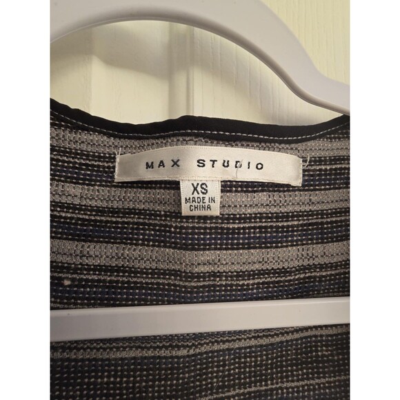 Max Studio XS Women's Black Engineer Stripe Square Neck Pleated Mini Dress - Picture 4 of 4